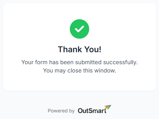 A view of the thank you screen when a patient has submitted a SmartForm.
